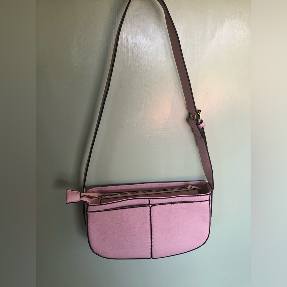 London Fog Pink Leather Purse Hand Shoulder Bag Adjustable Strap Gold Tone Zip - Picture 2 of 10